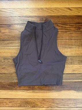 Sleeveless Zip-Front Crop Tank in Dark Brown
